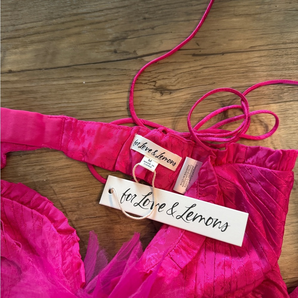 For Love & Lemons Hot Pink Lace Crop Top & Skirt Set - Picture 7 of 8